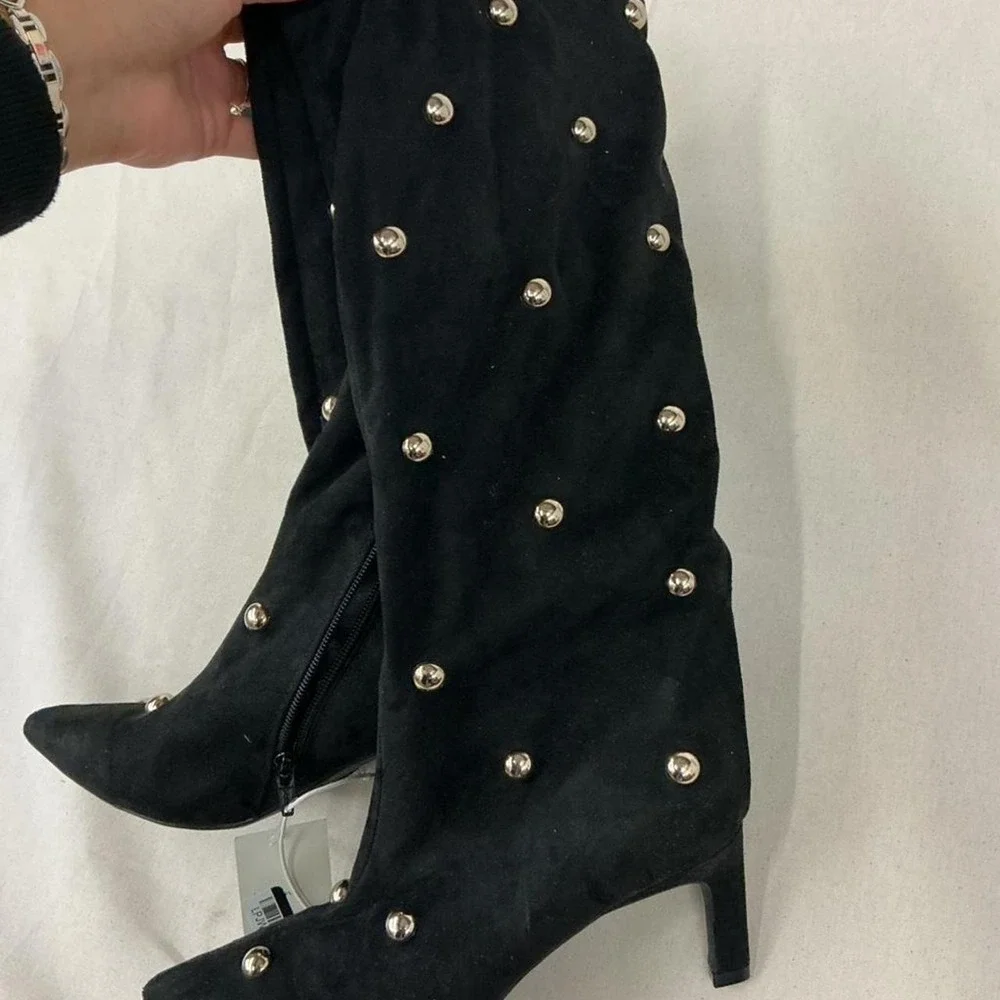 Statement black‎ studded knee-high boots